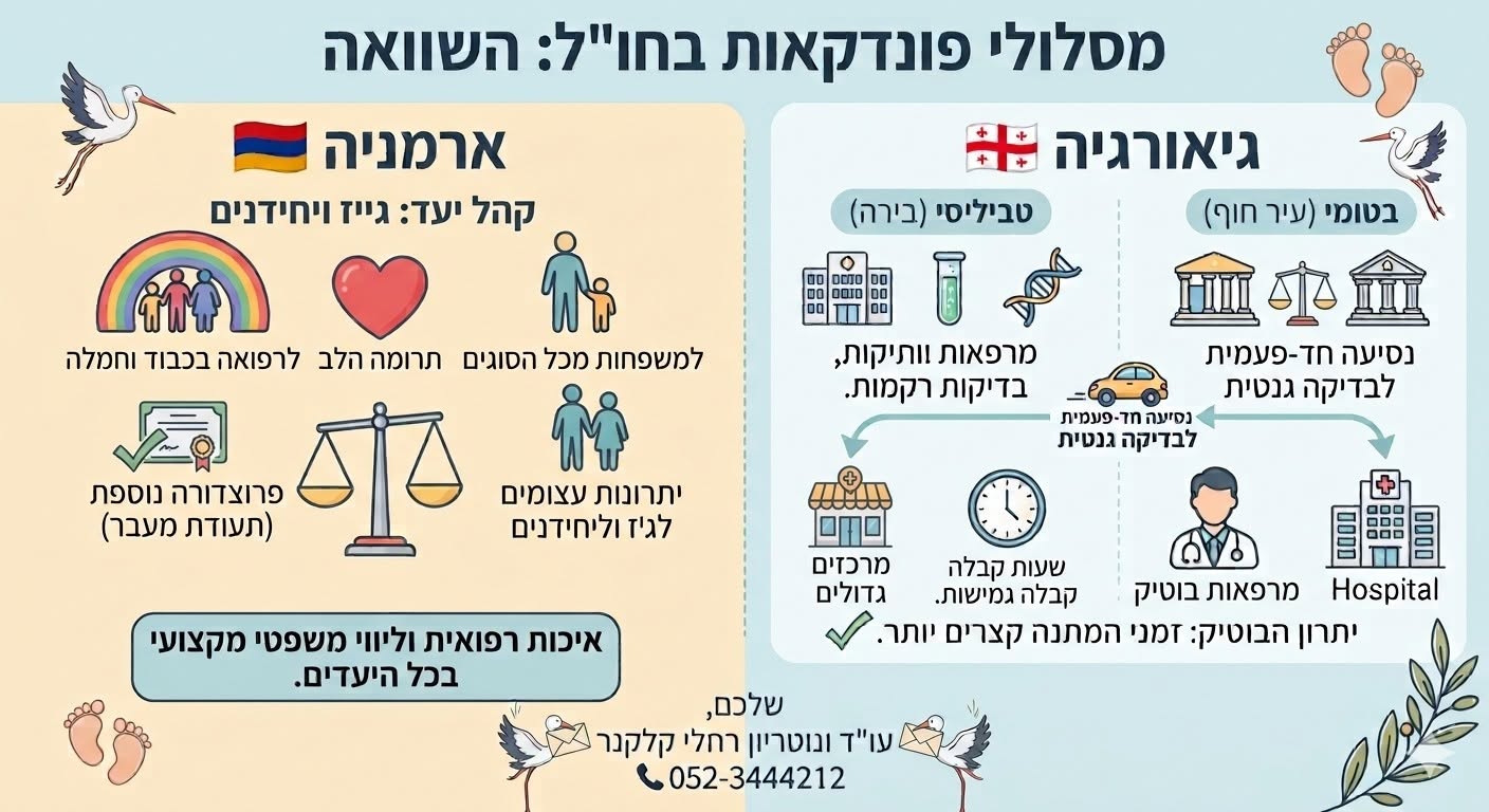 השוואת מסלולי פונדקאות בחו"ל בארמניה ובגיאורגיה - רפואה, משפט וקהל יעד