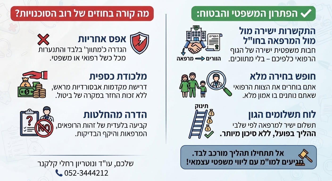 השוואת הסכמי פונדקאות בחו״ל דרך סוכנות להתקשרות ישירה עם מרפאה: אחריות, תשלומים ובחירת הצוות הרפואי